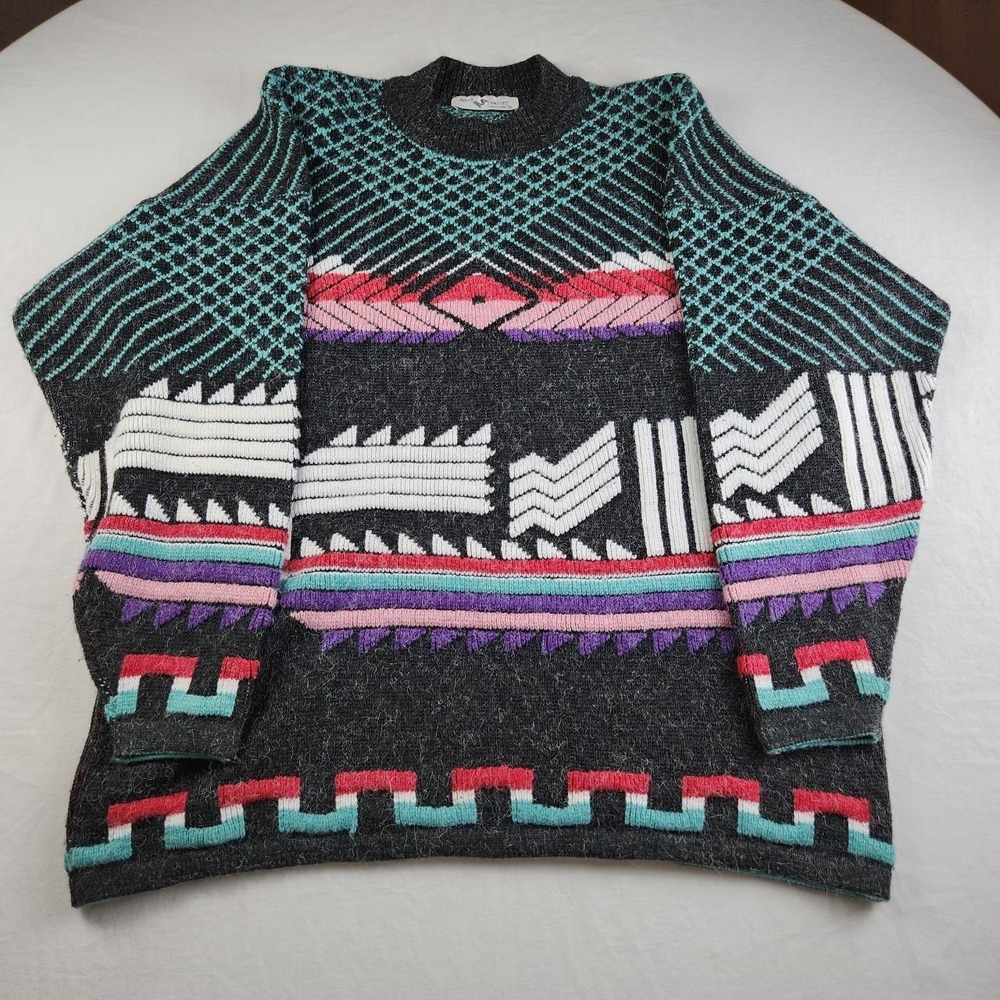 Maggie Lawrence Vintage 80s 90s Southwestern Geometric Abstract Sweater Large
